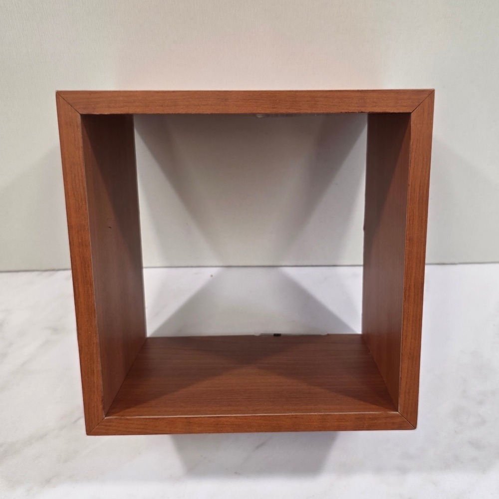 Mid Century Modern Minimalist Floating Cube Shelf Wood Grain Finish Brown